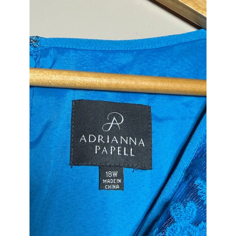 Adrianna Papell Blue Floral Lace Cocktail Dress Plus Size 18W Short Sleeve Knee - Picture 5 of 9